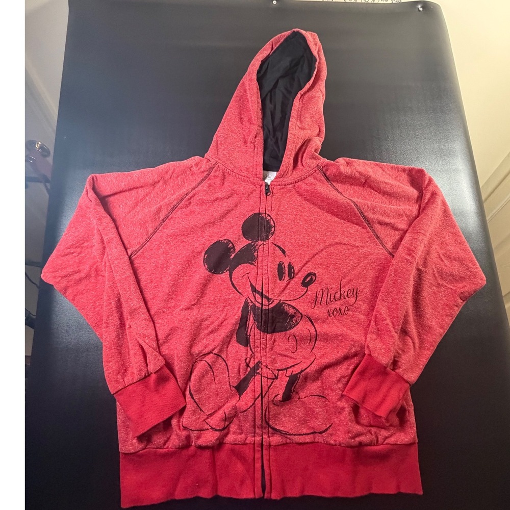 Disney Store Mickey Mouse Red Heathered Zip Up Hoodie Sweatshirt Womens Large K4